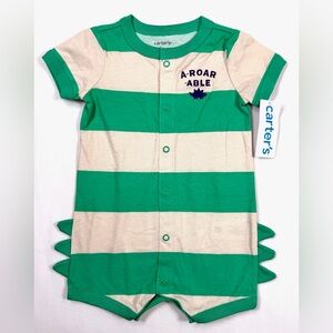 NWT CARTER’S Baby Dinosaur Stripe Romper 6M Green‎ Cute Playful Everyday NEW